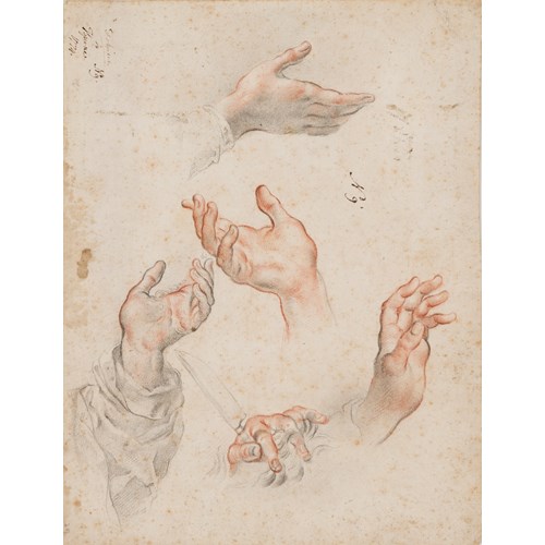A Sheet of Studies of Five Hands, One Holding a Knife